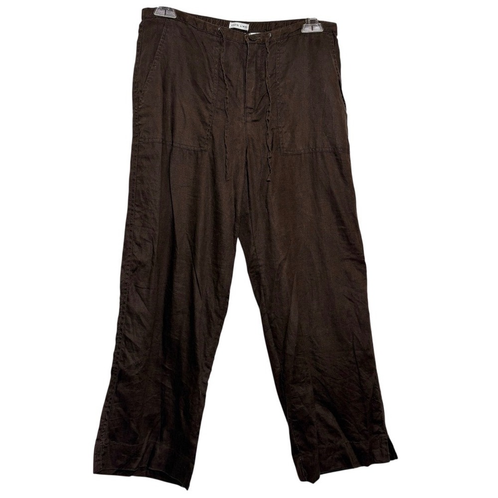 Old Navy Linen Pants Womens 4 Brown Wide Leg Drawstring Just Below Waist